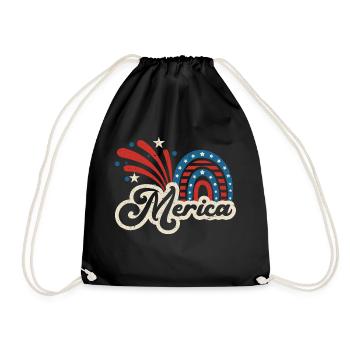 Vintage Merica July 4 American Rainbow - Drawstring Bag - black - Front