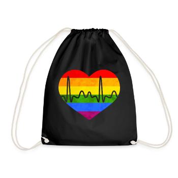 LGBTQ Flagge Buntes Herz Lesbisch Schwul Stolz - Turnbeutel - Schwarz - Vorne