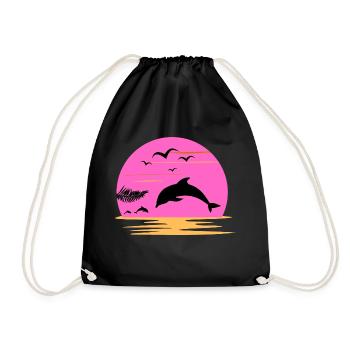 Dauphin Coucher Soleil Rose Aventure Fille Femme - Sac de sport léger - noir - Devant