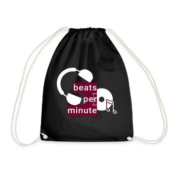 Beats Per Minute: Headphones, Record and Music - Drawstring Bag - black - Front
