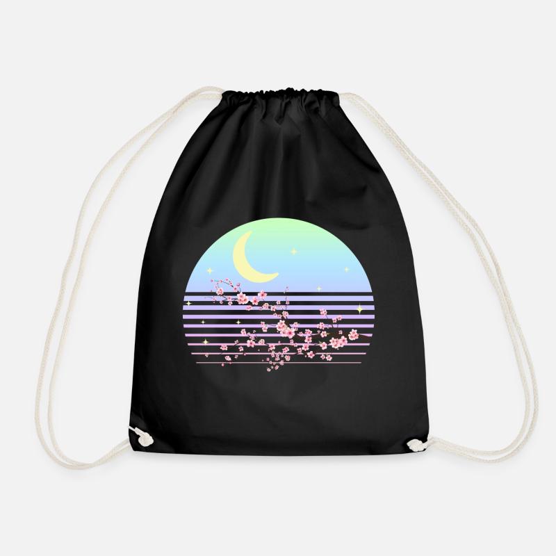 Cherry Blossom Pastel Goth Moon Japanese - Drawstring Bag - black