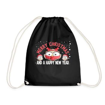Merry Christmas And a Happy New Year Cute Owls - Turnbeutel - Schwarz - Vorne