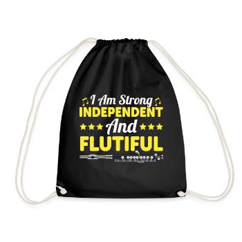 I am strong, independent and flutiful - flute - Drawstring Bag - black - Front