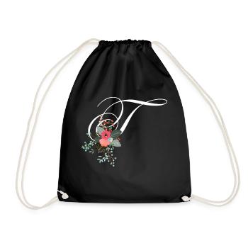 Letter t flowery - Drawstring Bag - black - Front
