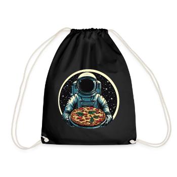 Astronaut with salami pizza space design - Drawstring Bag - black - Front