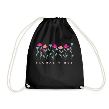 Blumige Vibes - Geschenkidee - Turnbeutel - Schwarz - Vorne