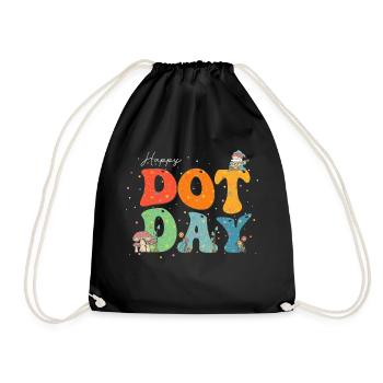 Happy Dot Day Hippie Flowers Gnome Mushroon Groovy - Drawstring Bag - black - Front