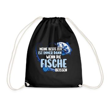 Angler Fischen Angelrute Angeln - Turnbeutel - Schwarz - Vorne