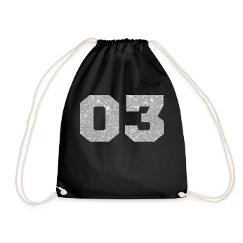 Number 3 Silver Glitter -3rd Anniversary - Drawstring Bag - black - Front