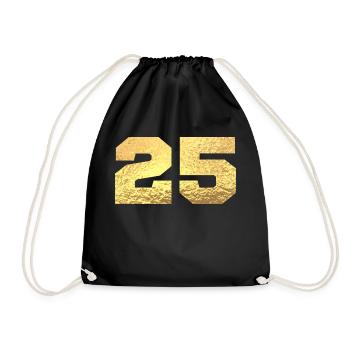 Number 25 Gold Glitter - 25th Anniversary - Drawstring Bag - black - Front