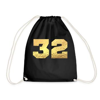 Number 32 Gold Glitter - 32nd Anniversary - Drawstring Bag - black - Front