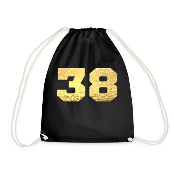Number 38 Gold Glitter - 38th Anniversary - Drawstring Bag - black - Front