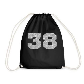 Number 38 Silver Glitter - 38th Anniversary - Drawstring Bag - black - Front