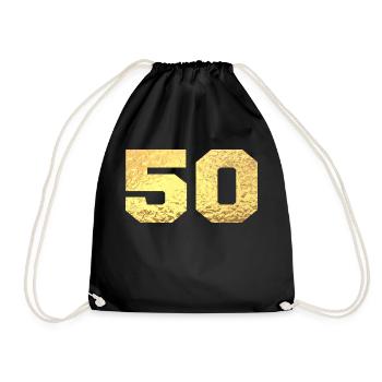 Number 50 Gold Glitter - 50th Anniversary - Drawstring Bag - black - Front