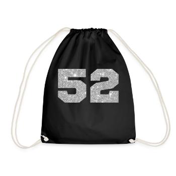 Number 52 Silver Glitter - 52nd Anniversary - Drawstring Bag - black - Front