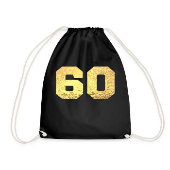 Number 60 Gold Glitter - 60th Anniversary - Drawstring Bag - black - Front