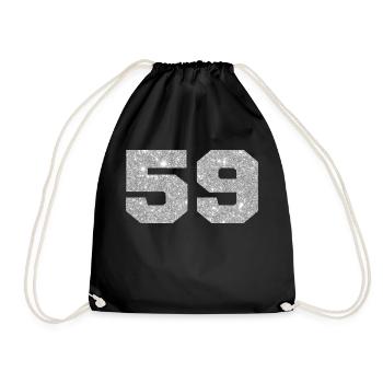 Number 59 Silver Glitter - 59th Anniversary - Drawstring Bag - black - Front