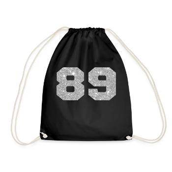 Number 89 Silver Glitter - 89th Anniversary - Drawstring Bag - black - Front
