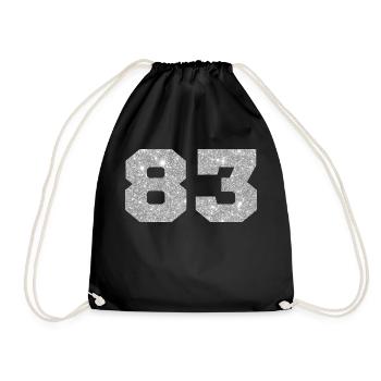 Number 83 Silver Glitter - 83rd Birthday - Drawstring Bag - black - Front