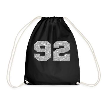 Number 92 Silver Glitter - 92nd Birthday - Drawstring Bag - black - Front