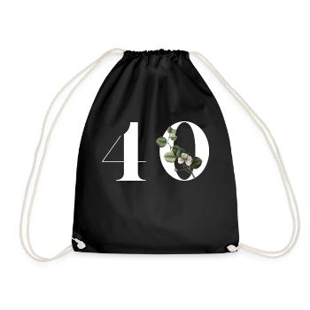 Number 40 Green Floral - 40th Floral Birthday - Drawstring Bag - black - Front