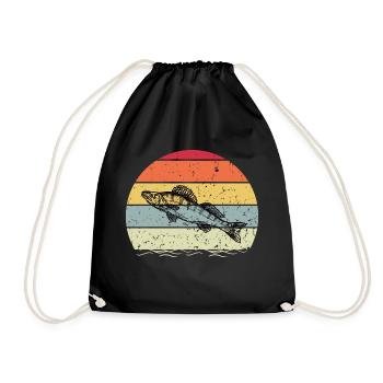 Vintage Zander Angeln Retro – Perfekt für Fischer - Turnbeutel - Schwarz - Vorne