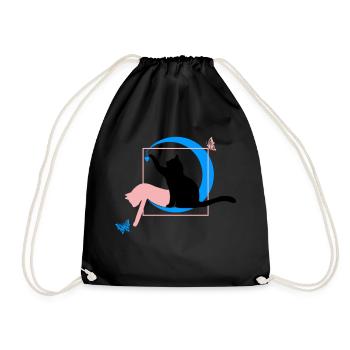 Die Katze Leonardo Da Vinci Style mit Herz - Turnbeutel - Schwarz - Vorne