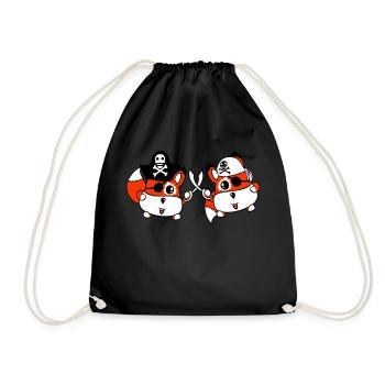 2 Little Cute Pirate Foxes Eye Patch Saber Duel - Drawstring Bag - black - Front