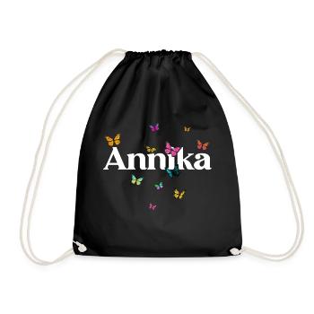 ANNIKA - Beautiful Girl Name with Butterflies - Drawstring Bag - black - Front