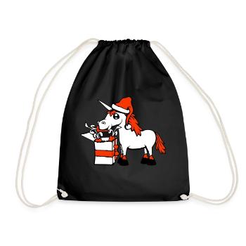 Unicorn Christmas Santa Claus Gifts Hat - Drawstring Bag - black - Front