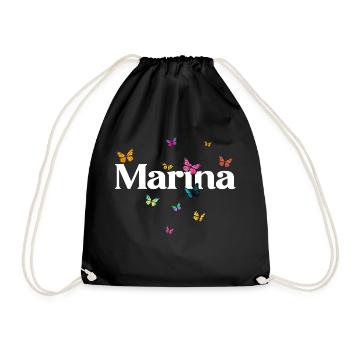 MARINA - Schöner Mädchen Name mit Schmetterlingen - Turnbeutel - Schwarz - Vorne