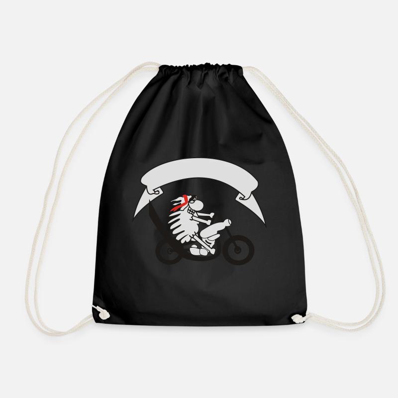 Biker sheep with banner - Drawstring Bag - black