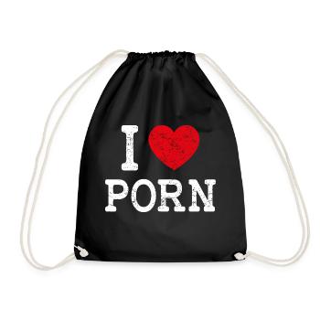 I LOVE PORN - funny porn shirt gift - Drawstring Bag - black - Front