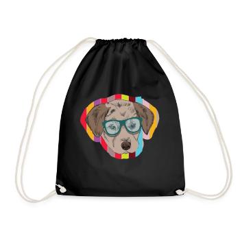 Nerd Hund als Hipster mit Brille - Turnbeutel - Schwarz - Vorne