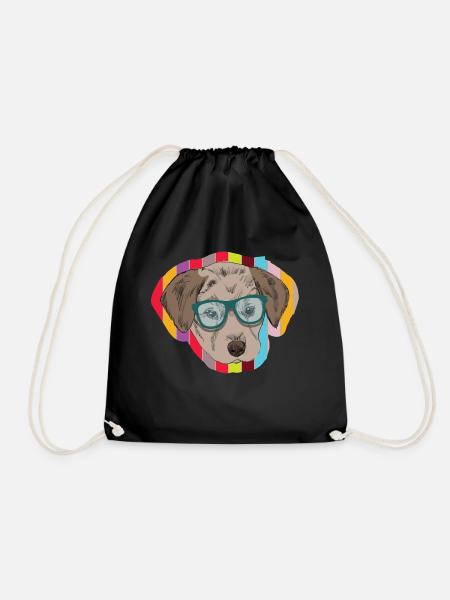 Nerd Hund als Hipster mit Brille - Turnbeutel - Schwarz