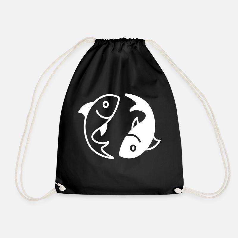 fish yin yang - Drawstring Bag - black