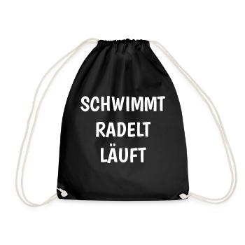 Gift for triathlete: swims - cycles - runs - Drawstring Bag - black - Front