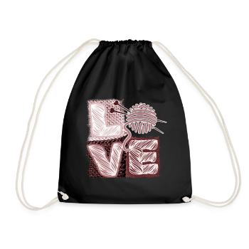 I love knitting and crocheting and wool - Drawstring Bag - black - Front