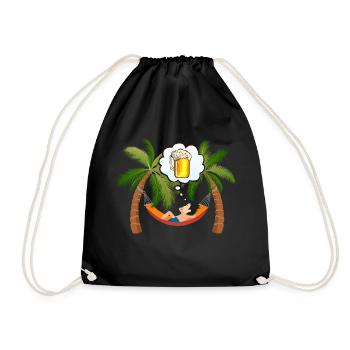 hammock palm holiday beer mug foam alcohol hu - Drawstring Bag - black - Front