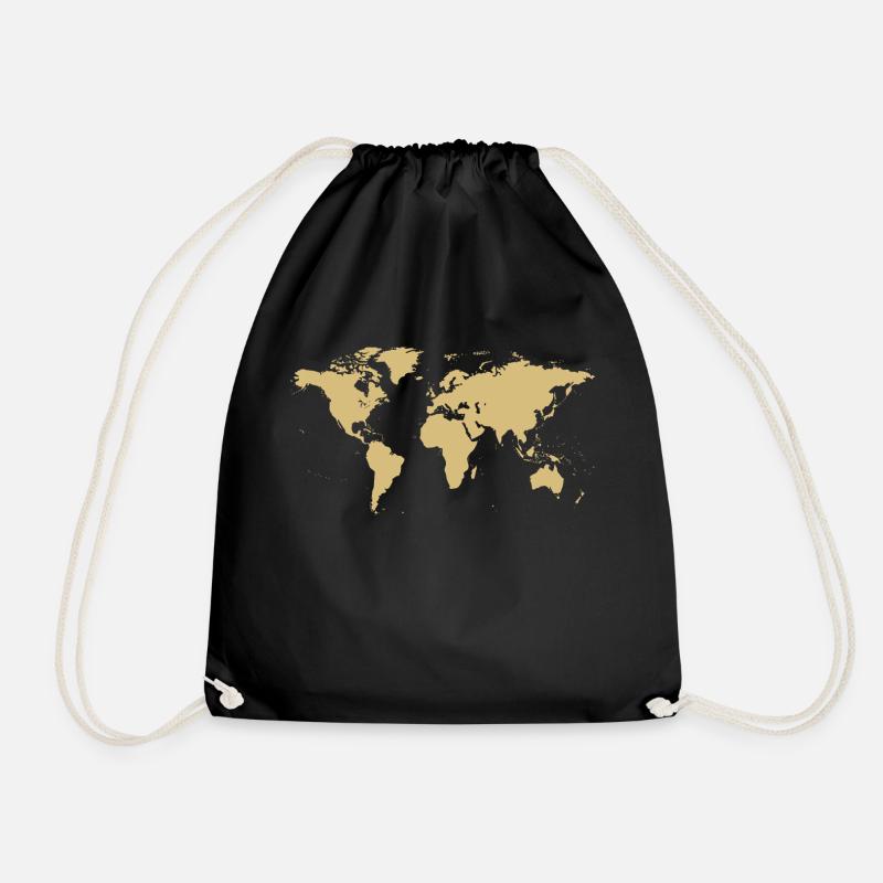 World map map - Drawstring Bag - black