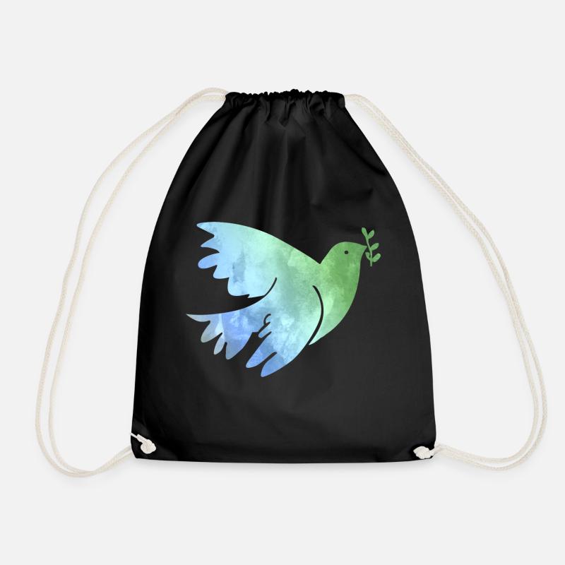 Peace Dove Peace Peace World Peace Love - Drawstring Bag - black