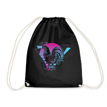 Rooster Vaporwave Retro Rooster Chicken Rooster - Drawstring Bag - black - Front