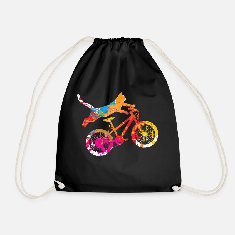 cat on a bike - Drawstring Bag - black