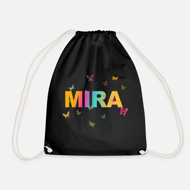 Mira - Schöner Name mit Schmetterlingen, Mädchen - Turnbeutel - Schwarz