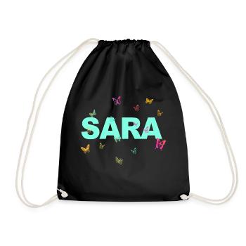 Sara - Beautiful name with butterflies, girls - Drawstring Bag - black - Front