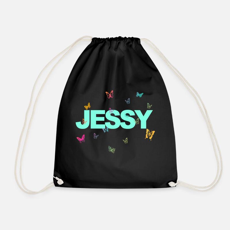 Jessy - Schöner Name mit Schmetterlingen, Mädchen - Turnbeutel - Schwarz