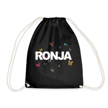 Ronja - Schöner Name mit Schmetterlingen, Mädchen - Turnbeutel - Schwarz - Vorne