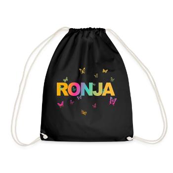 Ronja - Schöner Name mit Schmetterlingen, Mädchen - Turnbeutel - Schwarz - Vorne