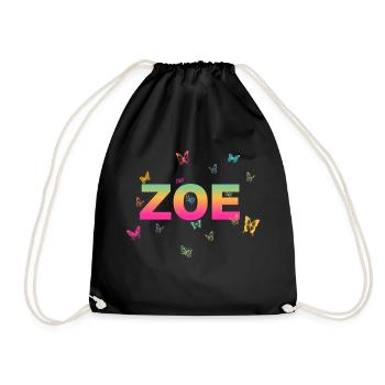 Zoe - Beau nom avec papillons - Sac de sport léger - noir - Devant