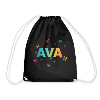 Ava - Schöner Name mit Schmetterlingen - Turnbeutel - Schwarz - Vorne